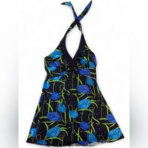 Macy's Blue and Green Floral One Piece Swimsuit
